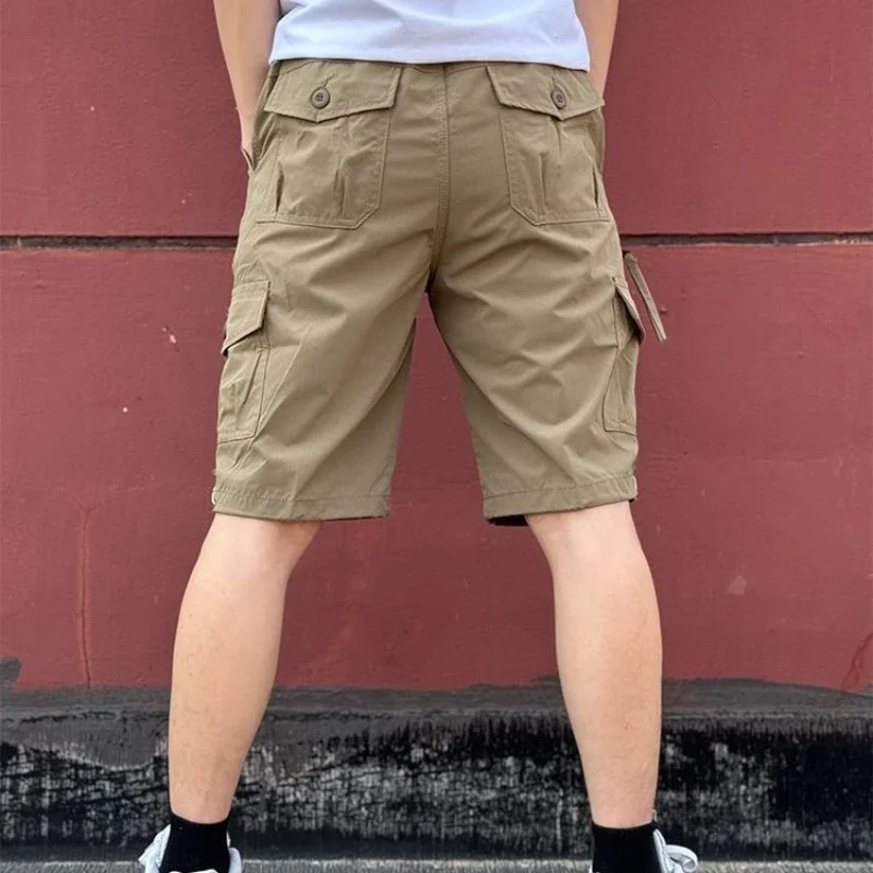 

Мужские шорты-карго, свободные однотонные длинные широкие полукороткие брюки для мужчин, мешковатые бермуды с несколькими карманами, Harajuku, японский уличный стиль Y2k