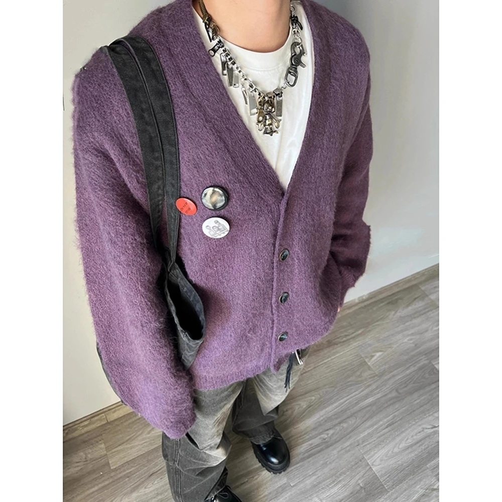 

Autumn Winter Loose Men's Knitted Sweater Purple Mink Coat Casual Sle round Ne Long Sve Breathable Comfortable Knitwear