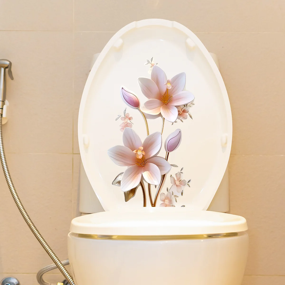 Waterproof 3D Floral Wall Decal Self Adhesive Mural For Toilet Bathroom Lid Decor Modern Home Interior Ornament