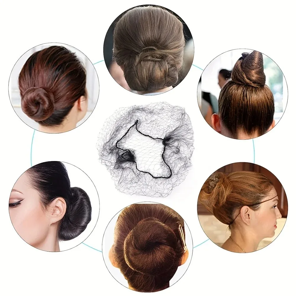 Rede de Cabelo de Nylon para Coque, 20/60/100 Peças, Cores Preto, Loiro, Marrom, Malha Durável de 5mm, Ferramenta de Estilização de Cabelo para Perucas e Penteados