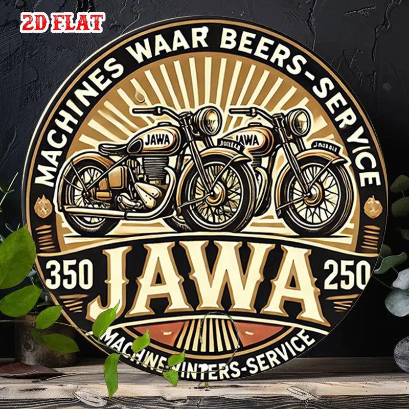 [2D Flat] 1 pieza de arte de pared de motocicleta Jawa Vintage-placa de Metal inspirada en los años 50-1960 Retro con logotipo Jawa y diseño 350/250, hogar