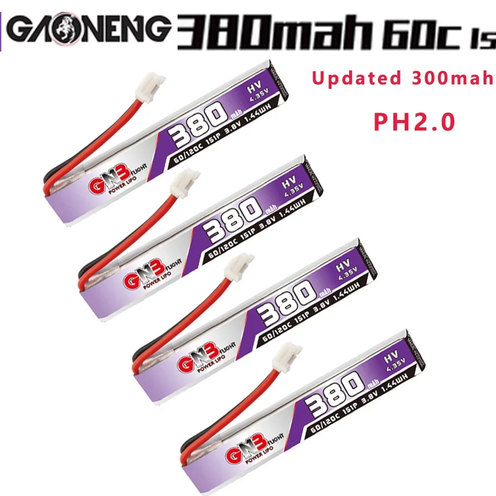 Gaoneng GNB 380mAh 1S 3.8V 60C PH2.0 Plug 4.35V Lipo Battery for UK65 US65 Happymodel Mobula7 Snapper BetaFPV 65S Drone