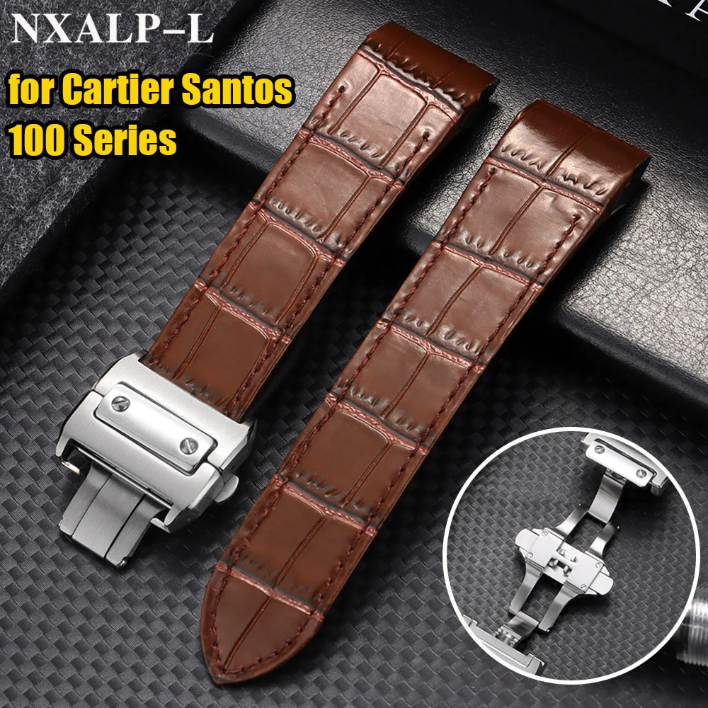 Genuine Leather Watch Strap for Cartier Santos 100 Series Men Women Cowhide Watchband Folding Buckle Bracelet Belt 20mm 23mm