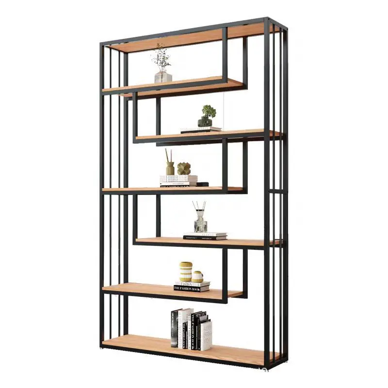 

Wrought iron screen partition Office storage Floor bookshelf Industrial wind decorative cabinet