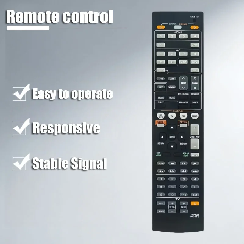 ABSQ-For AV Receiver Replacement Remote Control For RAV432 RAV565 RAV375 RX-V383 RX-V467 HTR-7065 HTR-2866 RX-V375U RX-V3