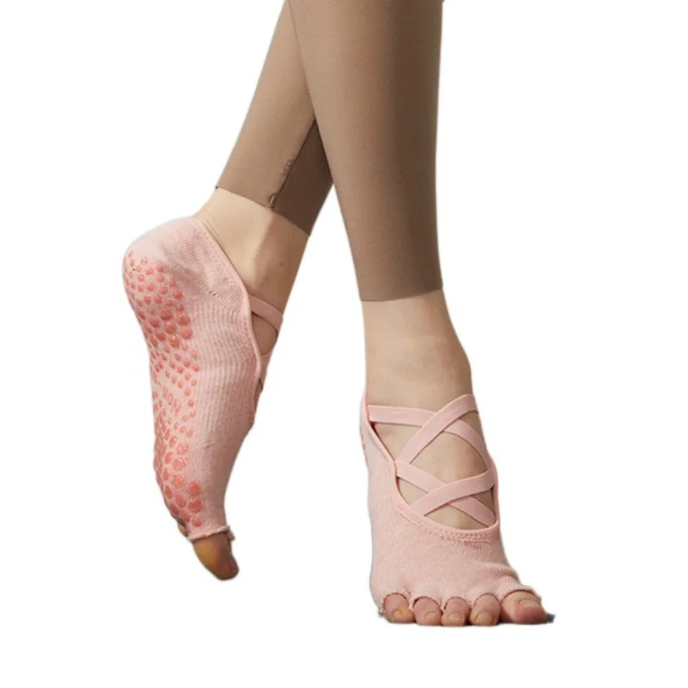

1 Pair Anti Slip Five Finger Yoga Socks Full Five Finger Cross Strap Split Finger Yoga Socks Heel Protector Elastic