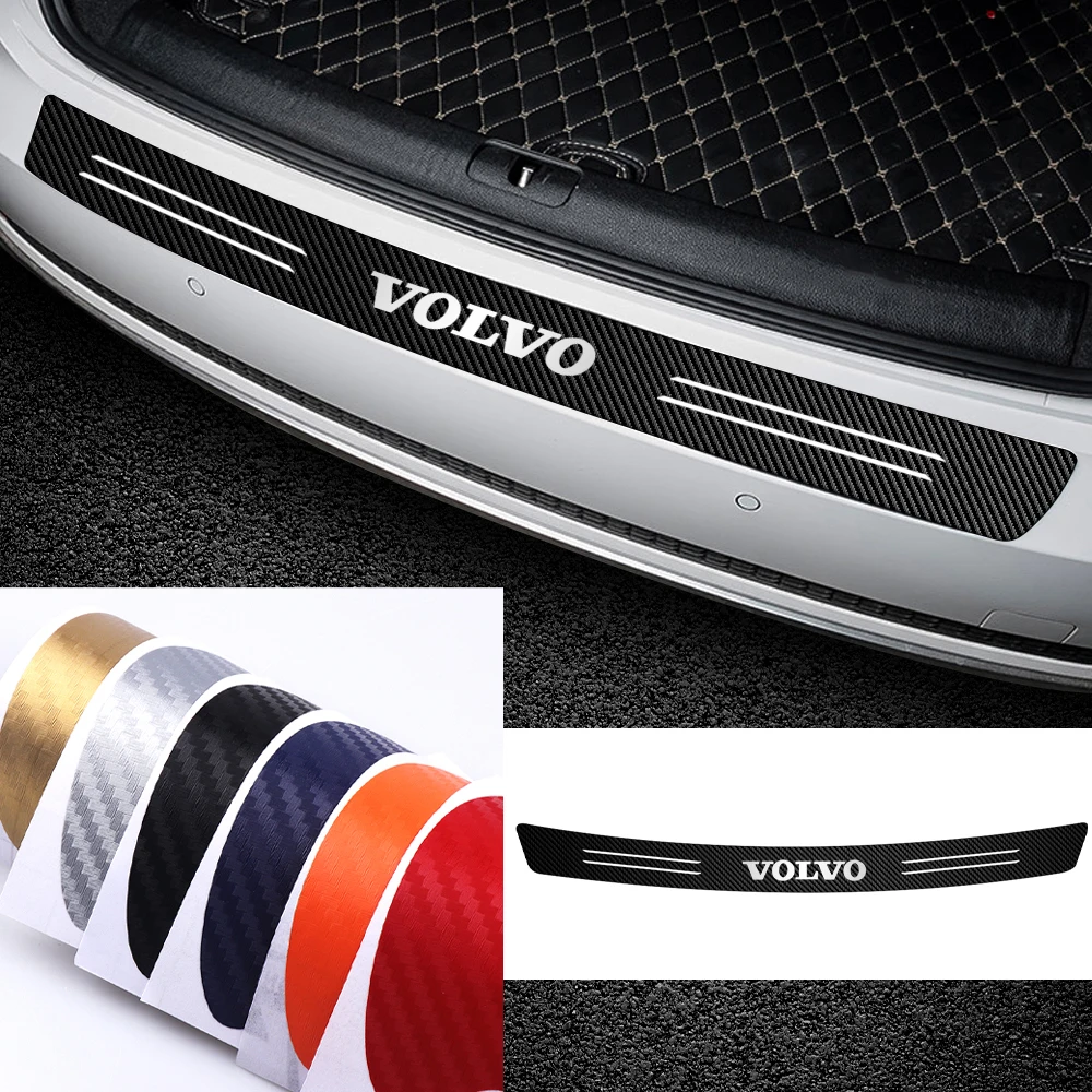 1pc Carbon Fiber Auto Rear Bumper Trunk Protection Sticker Decal Car Styling For Volvo RDESIGN T6 AWD S40 S60 S90 Accessories