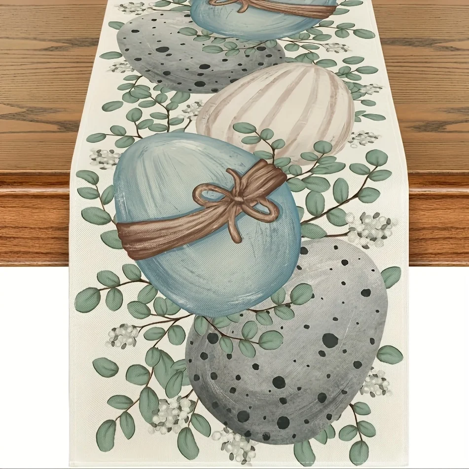 1pc Eucalyptus Egg Design Table Runner Woven Rectangular Table Decor for Spring Easter Home Party Decoration