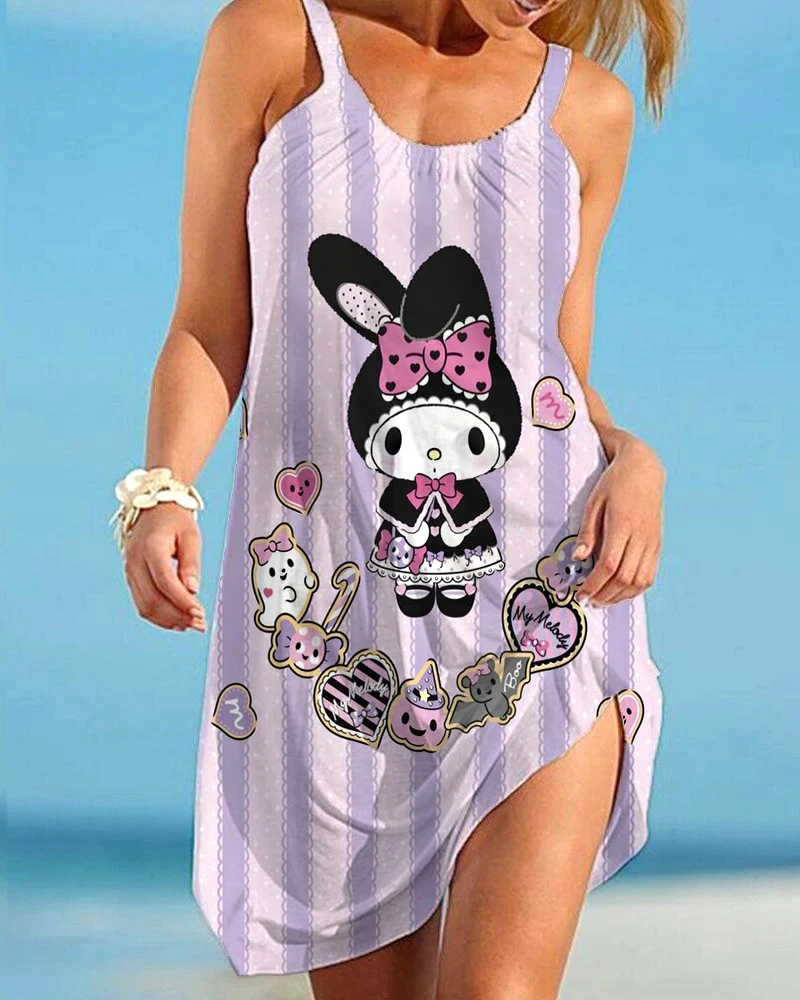 

Hello Kitty Elegant Women's Fashion Party Dress 2024 Summer Trend Women's Casual Comfortable Sun Skirt Vacation Beach Skirt