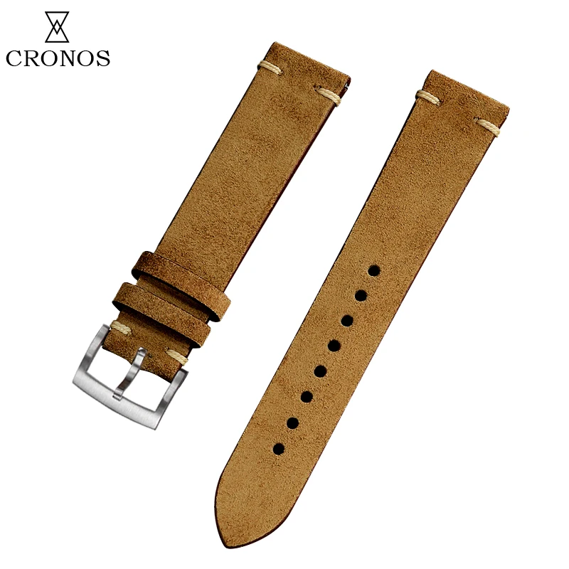 

Ремешок из замшевой кожи Cronos для мужских механических дайверских часов, 20 мм, со стальной/бронзовой пряжкой, быстросъемный