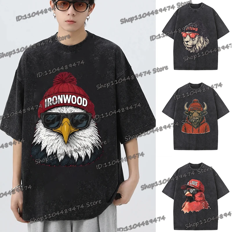 

Винтажные футболки с принтом животных для мужчин и женщин, стираные хлопковые уличные футболки высокого качества, модные футбольные фанаты, подарки в стиле Харадзюку, свободные футболки