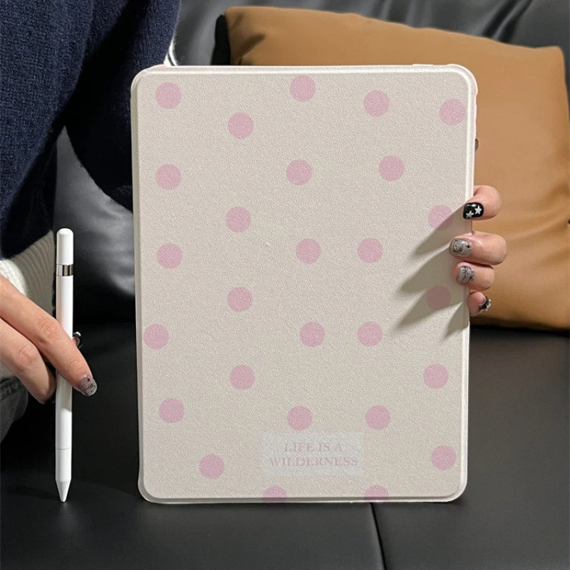 360 Degree Rotation Smart Cover for Samsung Tab S7 S8 S9 11 Plus S6 Lite 10.4 Inch Tablet Case for Tab A9 Plus 11 Pink Polka Dot