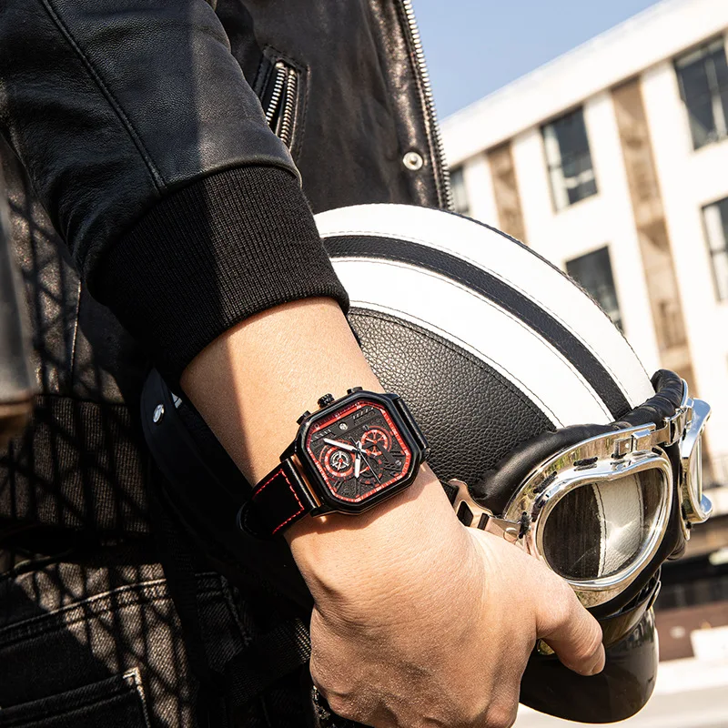 Megir 8106 esportes relógios de quartzo para homem calendário luminoso cronógrafo casual pulseira de couro à prova dwaterproof água moda relógio masculino