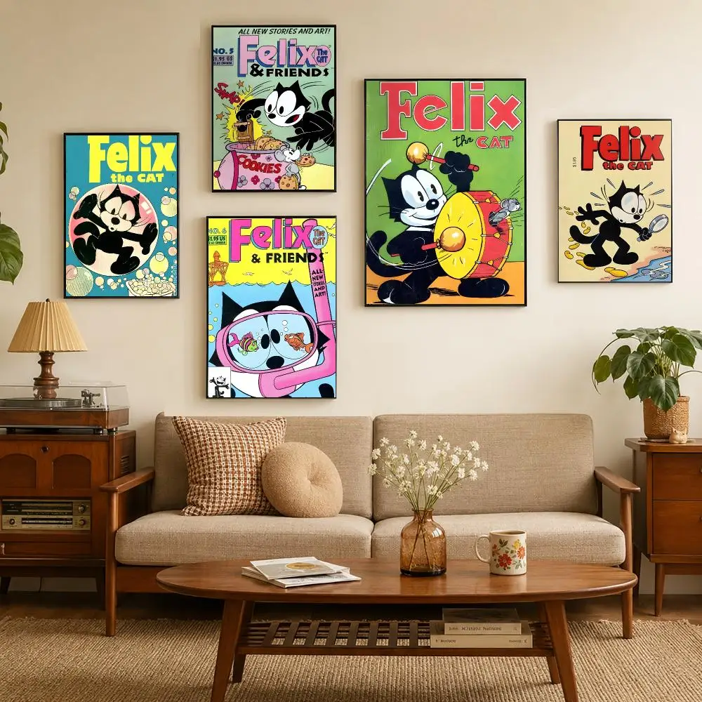 Cartoon F-Felix The Cat Poster Self-adhesive Waterproof Paper Stickers For Wall Decoration In Bedrooms And Bar Rooms