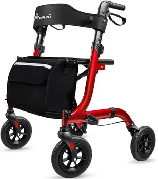Henmnii rollator עבור קשישים, קל מתקפל כל שטח מתגלגל עם מושב, הולכי אלומיניום עם 8 לשפשף אינץ'