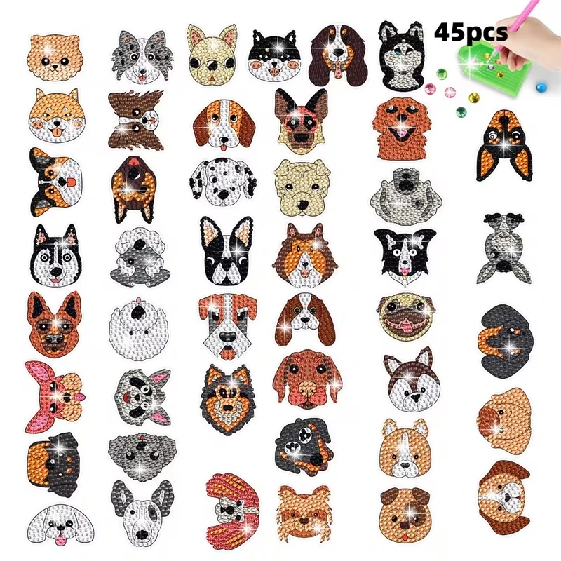 

45pcs DIY Diamond Painting Drawing Art Sticker Kit, Pet Puppy Series, with Gem Tools Diamond Decal Crafts, Art and Craftsmanship