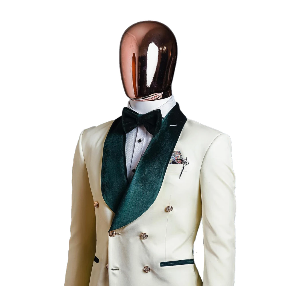 Fashion White Wedding Men Suits Tuxedos Groom Tuxedo Formal Suit 2024 Green Velvet Shawl Lapel Double Breasted 1 Piece Blazer