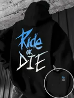 Ride or Die Graffiti Print Street Kangaroo Pocket Men Hoodie Casual Fashion Trend Autumn Winter Fleece Sweatshirt Clothing Top