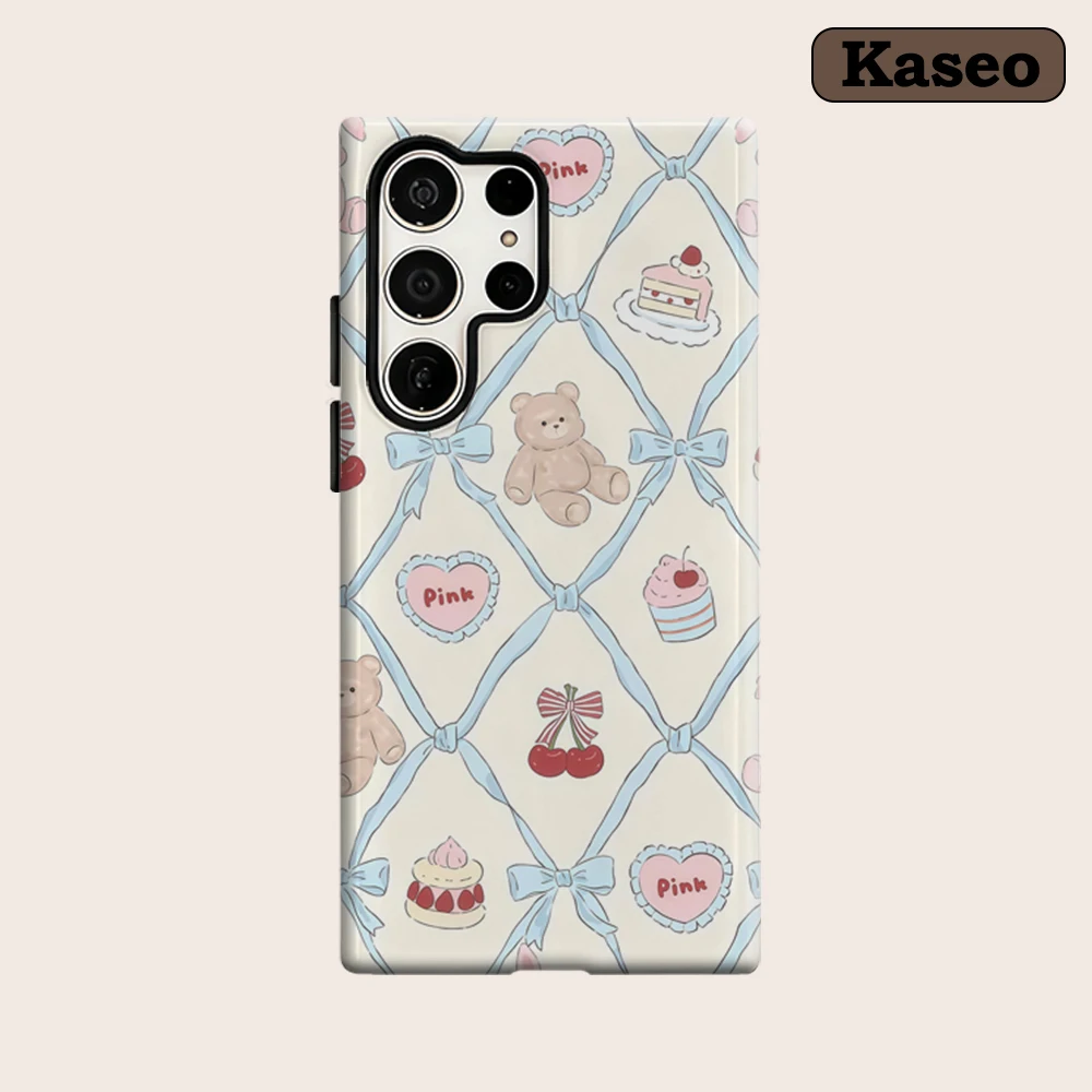 Kaseo Phone Case for Samsung Galaxy S26 S25 Ultra S24 S23 Ultra Plus Shockproof Double Layer Pastel Blue Bow Sweet Critter Cover