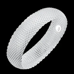 925 sterling Silver fine Round net bangle Bracelets for Women Luxury Fashion Party Wedding Accessories Jewelry Christmas Gifts