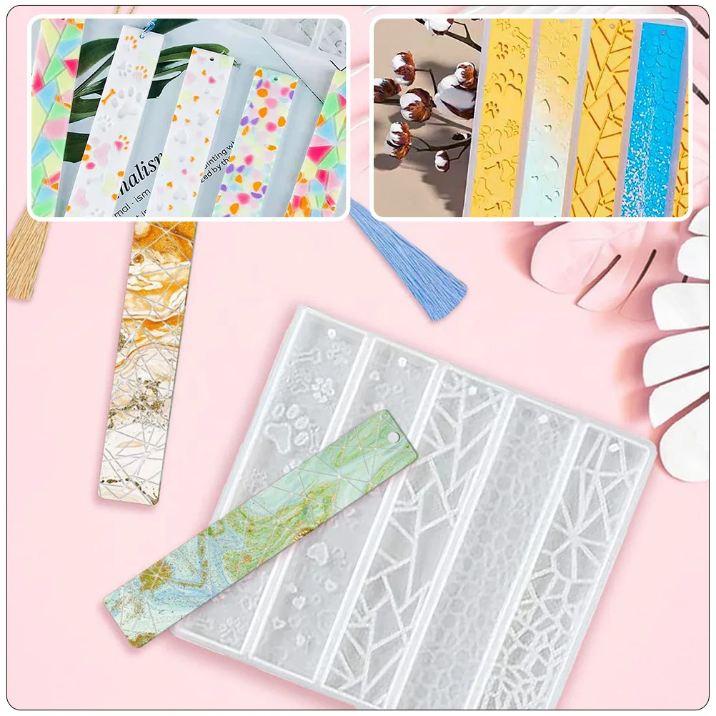 

Rectangle Silicone Bookmark Mold DIY Craft Epoxy Resin Mould Tassel Simple Design 5 Bookmarks Handicraft Maker