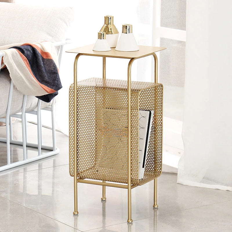 Luxury Magazine Rack Metal Bedside Shelf Multi-layer Wrought Iron Home Coffee Desk Golden
