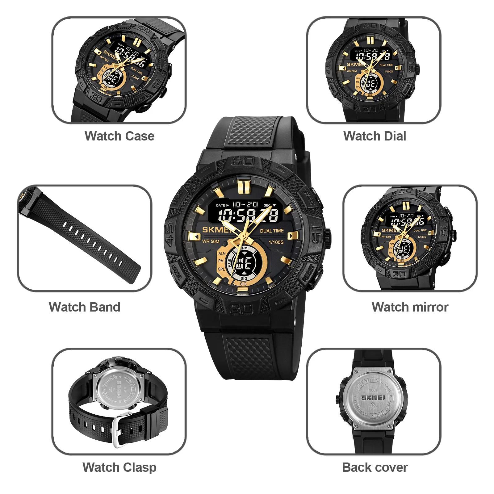 SKMEI Multifunctional LED Light Digital Sport Watch Mens Casual Stopwatch Clendar Clock 50M Waterproof Wristwatches reloj hombre