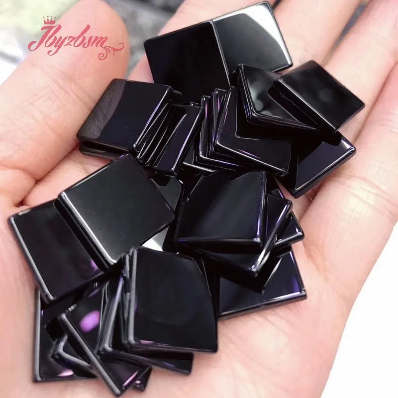 Natural Black Agate Square Double Plane CAB Cabochon Flatback Dome Undrilled Stone Beads For DIY Earring Ring Jewelry Making 5pc - view 3