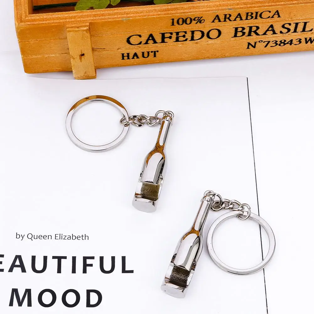 Camping Beer Zinc Alloy Wine Bottle Shaped Opener Key Chain Key Ring