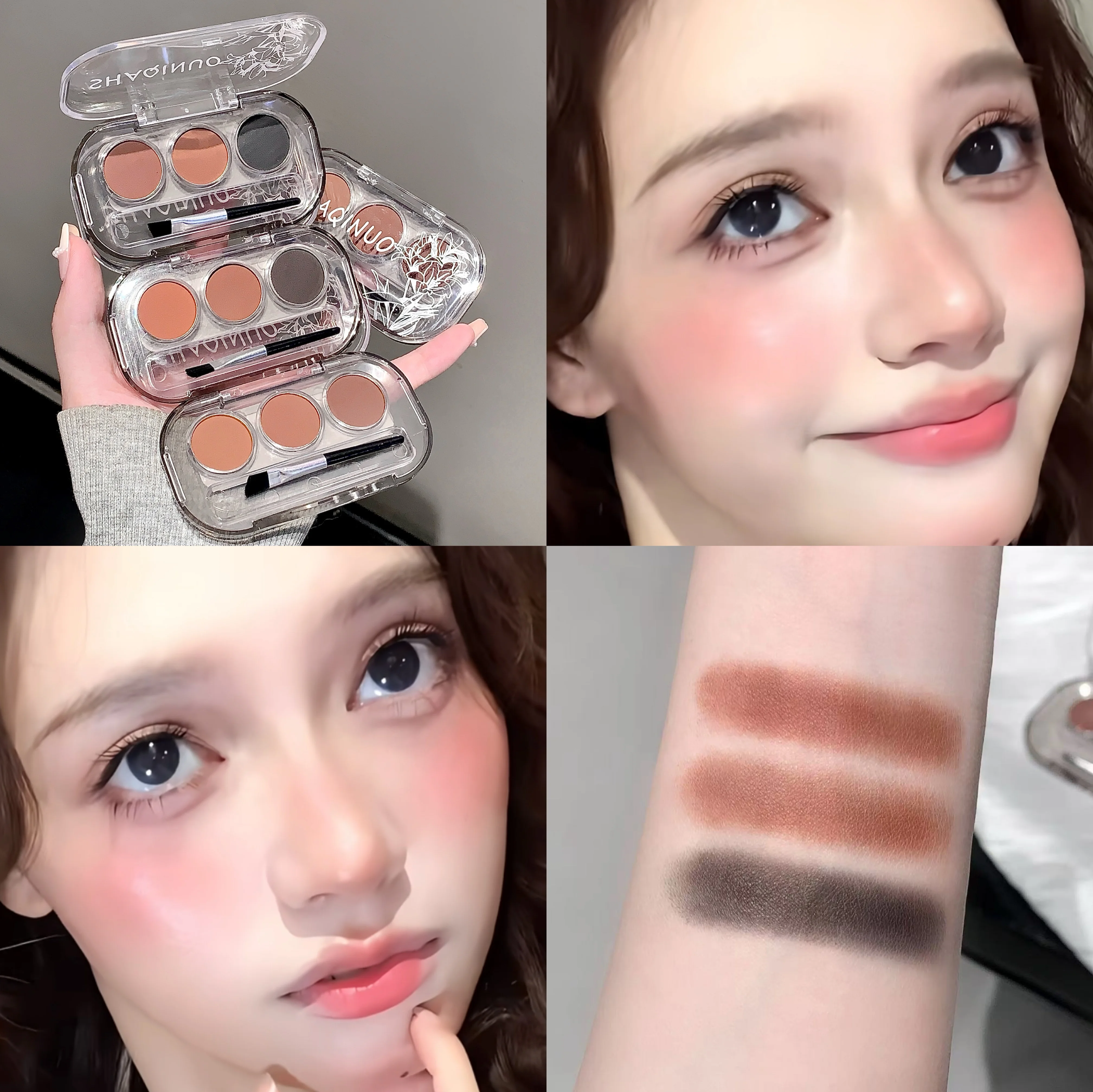 SHAQINUO Pó de sobrancelha de 3 cores, à prova d'água, à prova de suor, de longa duração com pincel incluído, à prova de manchas e acabamento natural