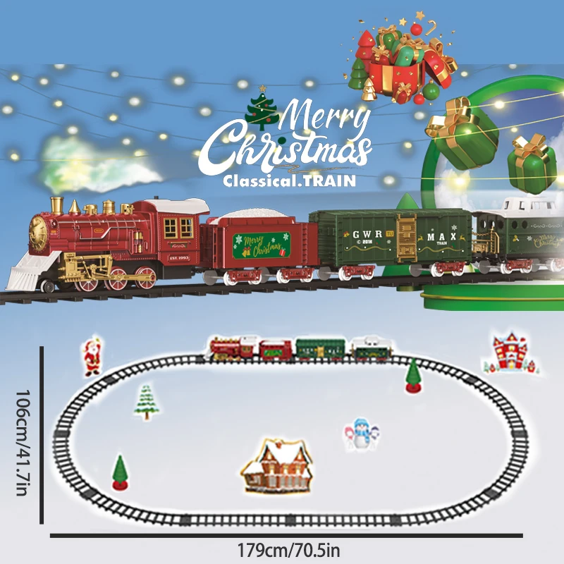 

Battery Operate Track Train Car Classical Simulation Water Steam Electric Railway Set Christmas Gift Educational Toy for Kids