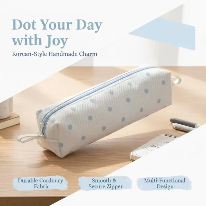 Korean Cream Color Pencil Case Multi-functional Polka Dot Pen Bag Large-capacity Stationery Organizer Back To School Gift