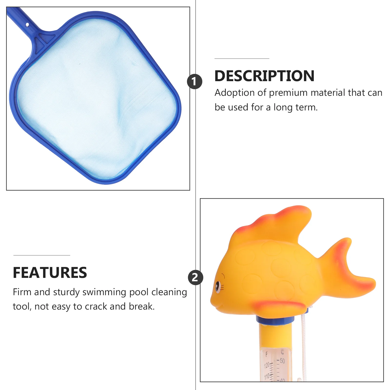 

1 Set Sturdy Scoop Net Telescopic Rod Landing Net Cleaning Tool Set For Swimming Pool Pond Fish Tank Brush Thermometer Included