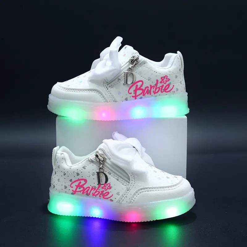 Girls\' Barbie lamp shoes Children\'s luminous shoes high top sneakers Kids casual sports shoes bow cute girls\' princess shoes