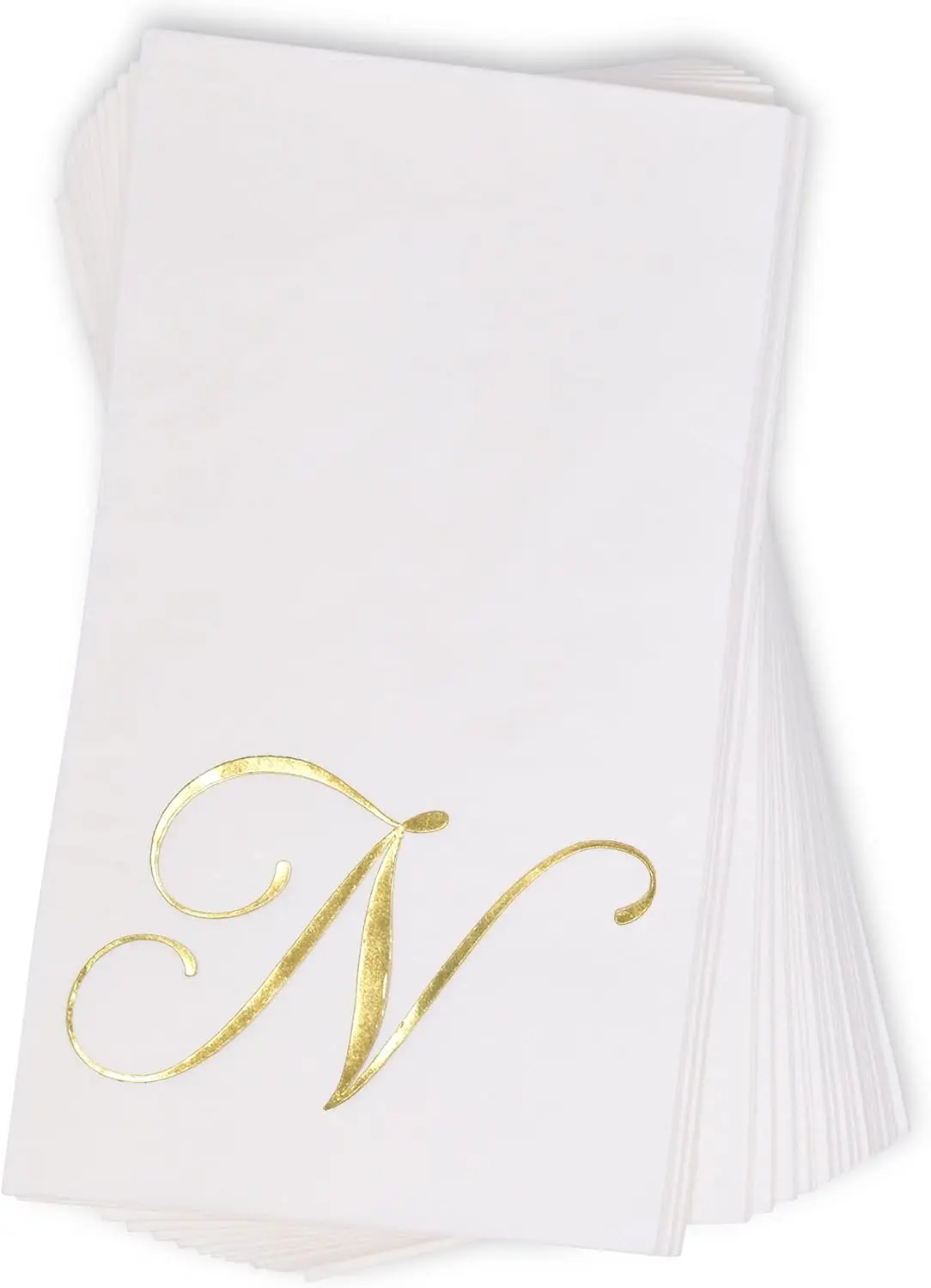 Gold Monogram Guest Napkins, Letter N Golden Foil Dinner Hand Napkin for Bathroom, Room, Holiday, Wedding, Birthday Party, 100