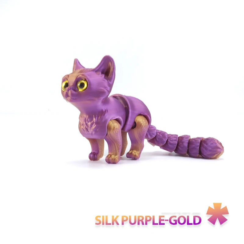 Simulated Color Kitten 3D Printed Toy Model Cute Cat with Retractable Tail and Movable Joints Children Gift Toy Desktop Ornament