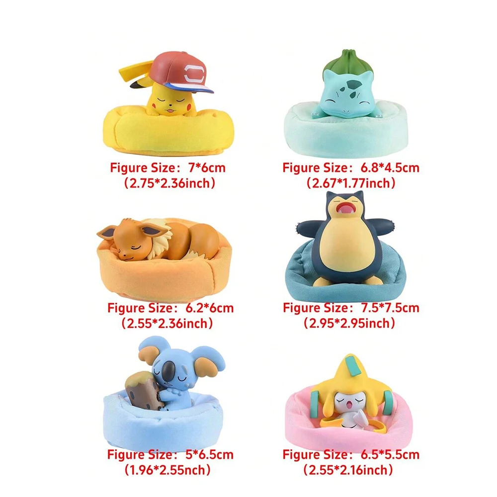 Pokemon 6 Styles Genuine Toys Pikachu Bulbasaur Snorlax Jirachi Komala Cute Anime Figure Model Dolls With Dustproof Cloth Pad