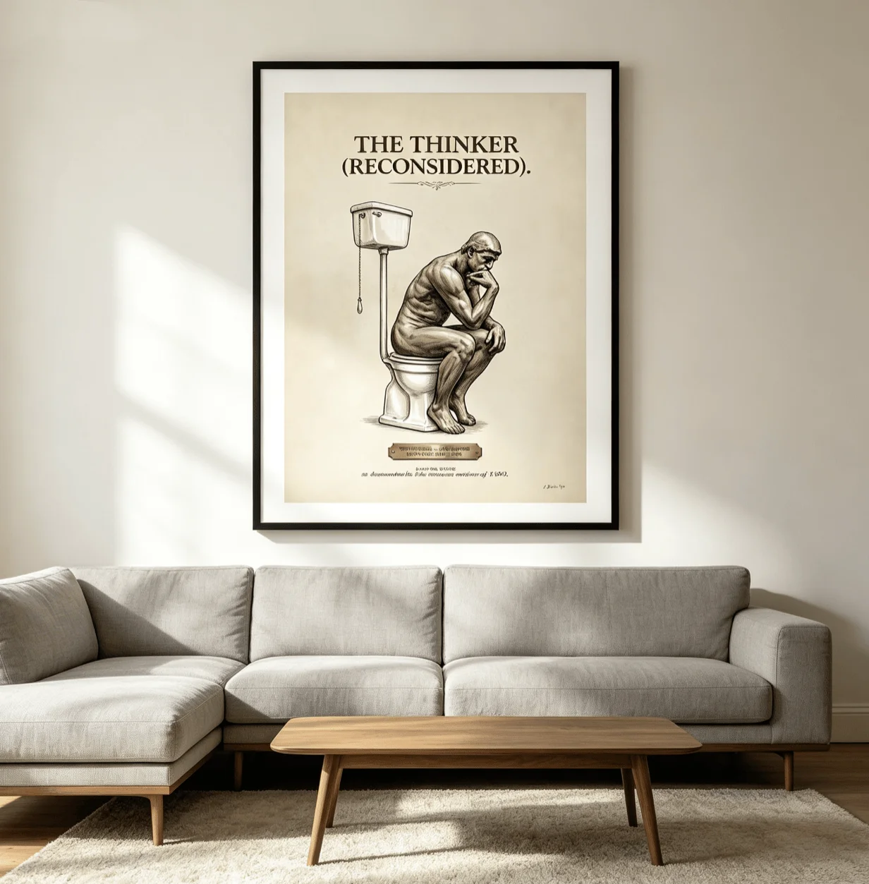 The Thinker Reconsidered Wall Art Canvas Prints, Vintage Toilet Art Posters, Quirky Decor for Bathroom Man Cave Bedroom Decor