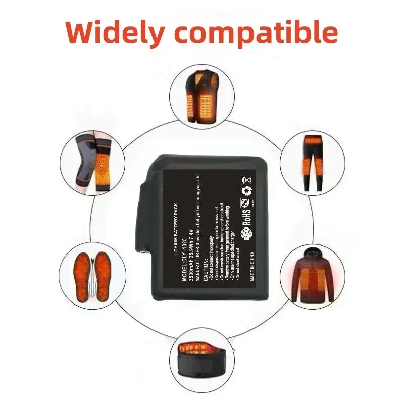 100% New Heated Gloves Battery 7.4V 5000mAh Lithium Polymer Battery for Heating Vest, Socks, Winter Antifreeze Saver Heat Batter