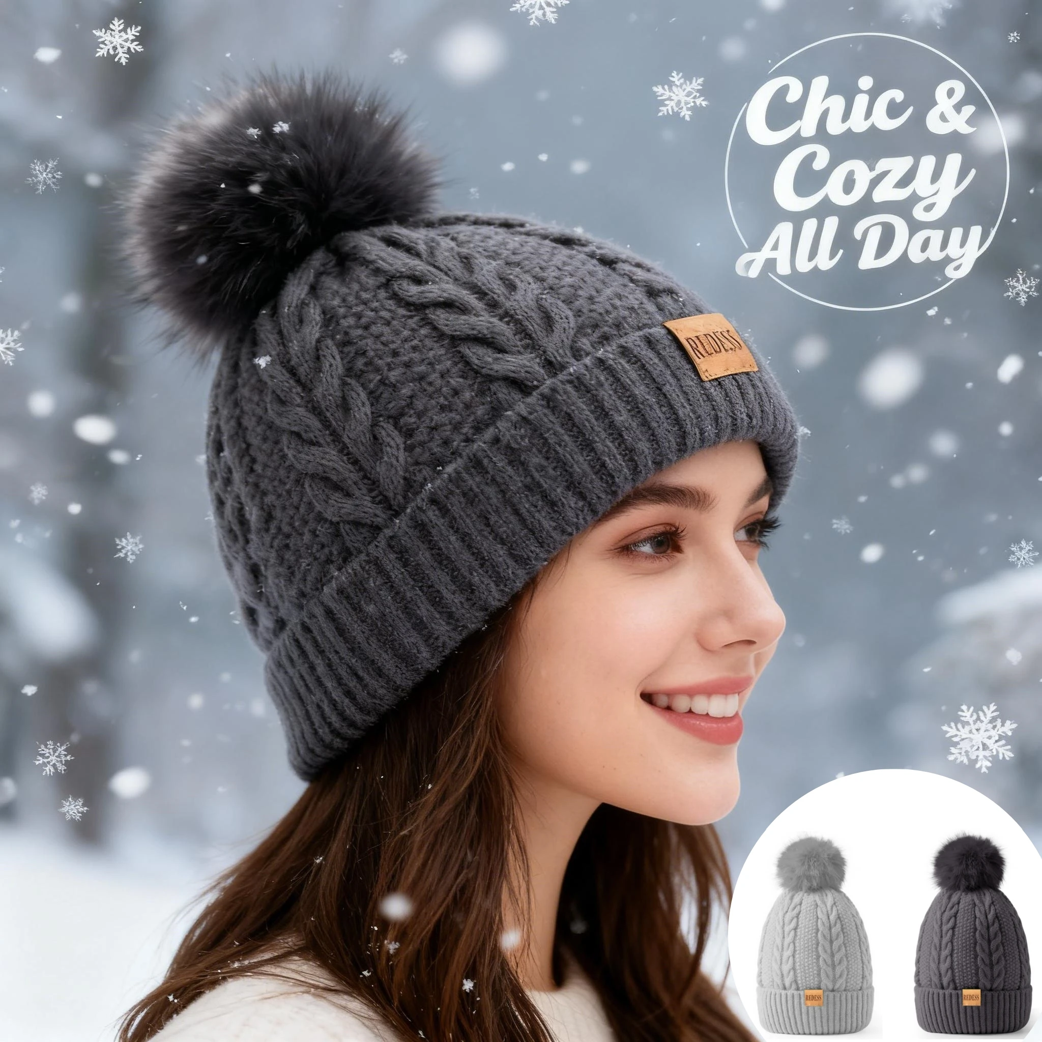 

Женская теплая шапка-бини с флисовой подкладкой, вязаная шапка с помпоном, зимний комплект, ветрозащитная термошапка для катания на лыжах и сноуборде.