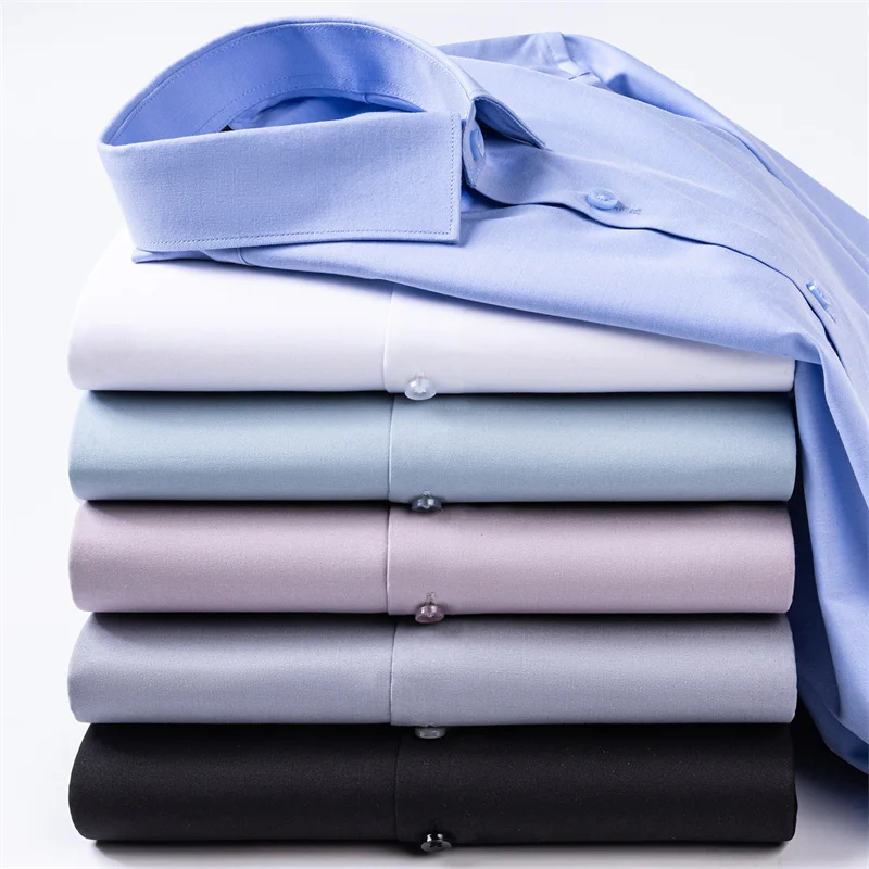 

Luxury Anti-Wrinkle Mens Dress Shirts Long Sleeve Slim Fit Camisa Modal And Mulberry Silk Social Business White Black Plus S-8XL