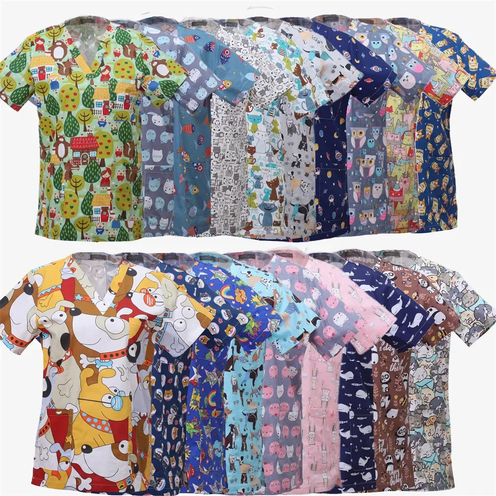 

New Short Sleeved Hospital Doctor Tops Spa Dental Clinic Medical Scrubs Pants Sets Top Pet Grooming Veterinary Nurse Accessories