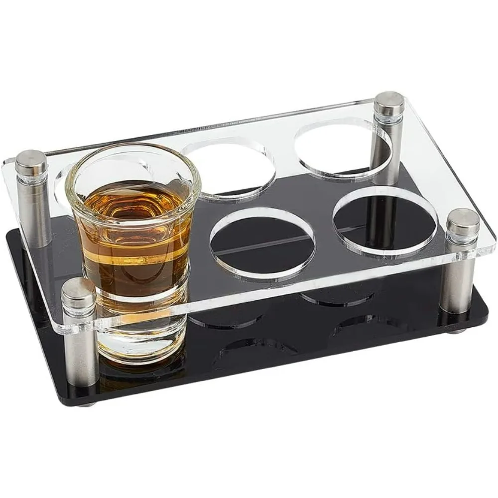 Shot Glass Holder Tray 6 Hole Acrylic Bar Tasting Serving Tray Wine Shot Glasses Display Whiskey Tequila Glass Cup Rack