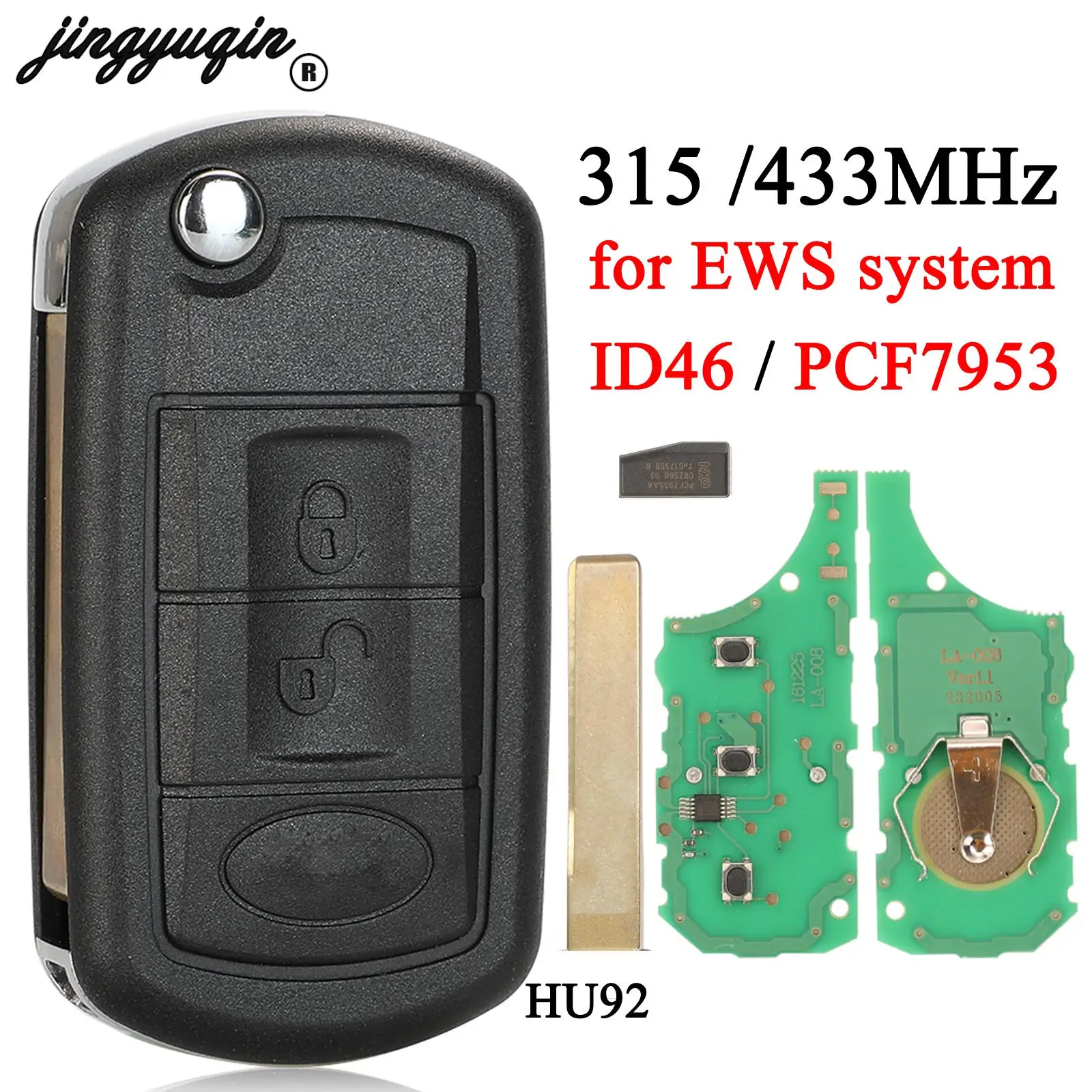 jingyuqin 315MHz/433.92MHz EWS System Folding Remote Key ID46/PCF7935 Chip for LAND ROVER Range Rover Vogue 2006-2009 2 Buttons