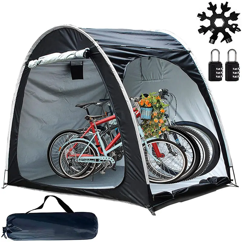 Waterproof Oxford Cloth Bicycle Storage Shelter With Double Doors Space For 3 To 4 Bikes Equipped With Multi-Purpose Tool