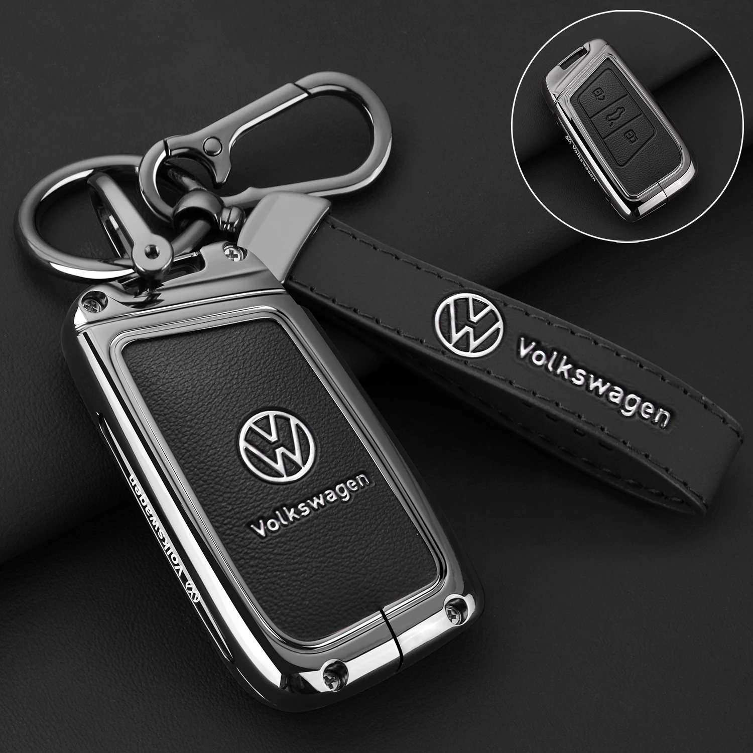 Alloy Leather Car Smart Remote Key Case Fob Cover Protector Shell For Volkswagen VW Magotan Passat B8 Golf Keychain Accessories