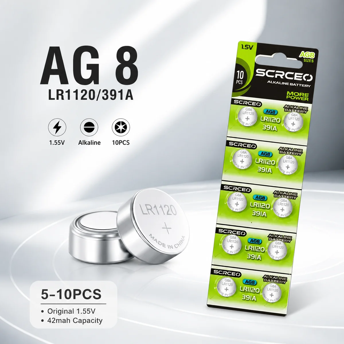 Button Cell Battery 191 LR55 391 AG8 SR1120SW LR1120 1.5V Reliable Coin Cell for Watches Calculators Lithium Manganese Dioxide