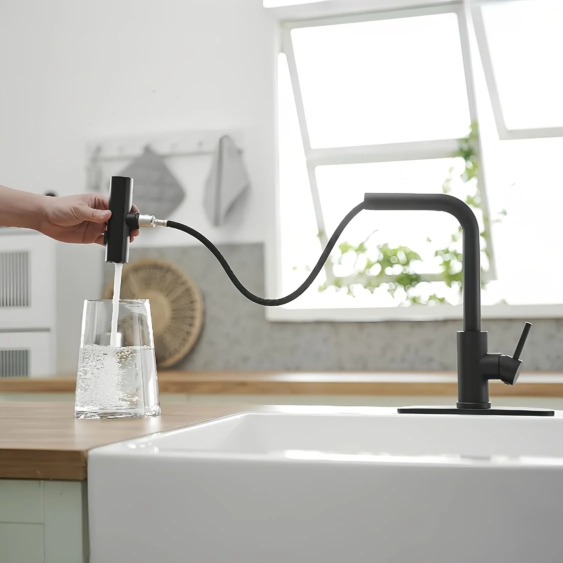 1 PC Black Kitchen Faucet With Pull Down Spray, Waterfall Kitchen Sink Faucet, Commercial Utility Stainless Steel Kitchen Faucet - view 3