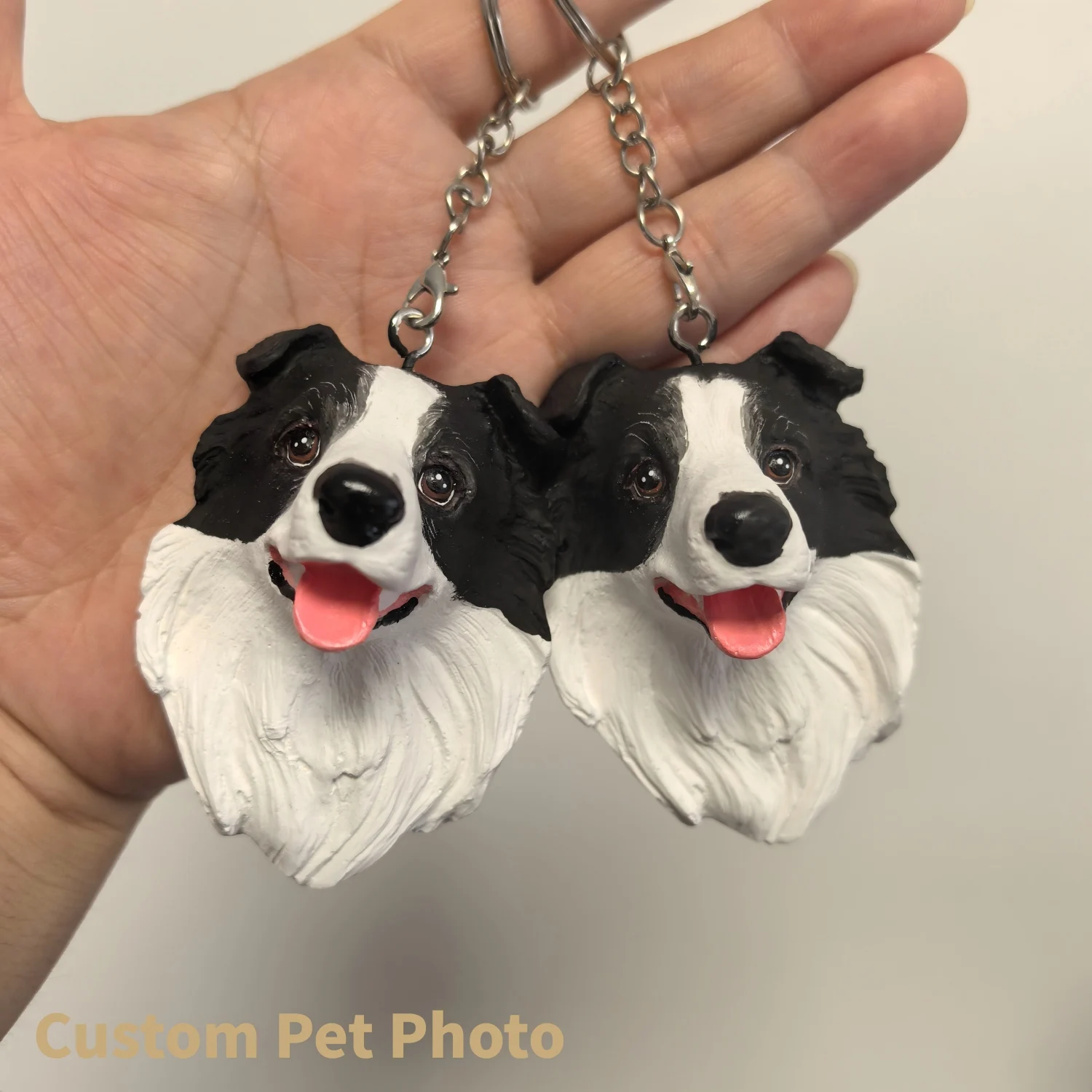 Personalized Pet Photos Keychain Painted Custom Handmade Plaster Key Chain Bag Pendants Valentine's Day Gift for Girlfriend