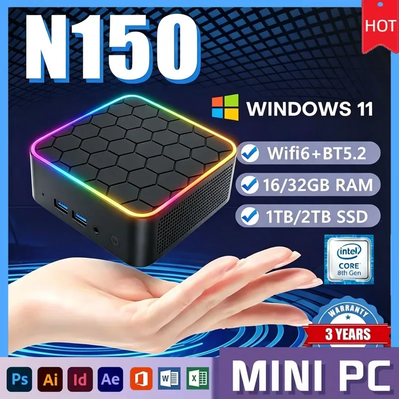 2026-intel-n150-portable-mini-pc-4c4t-36ghz-16gb-ddr4-m2-nvme-ssd-512gb-triple-4k-wifi6-bt52-silent-cooling-office-home-pro